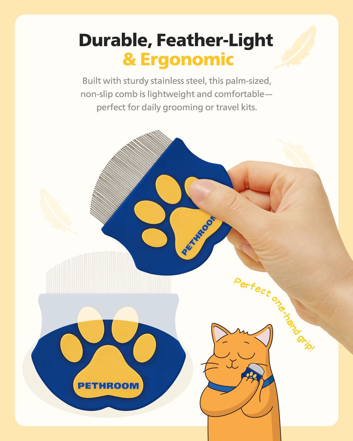 PETHROOM eye comb ergonomic non-slip paw-grip for stable grooming