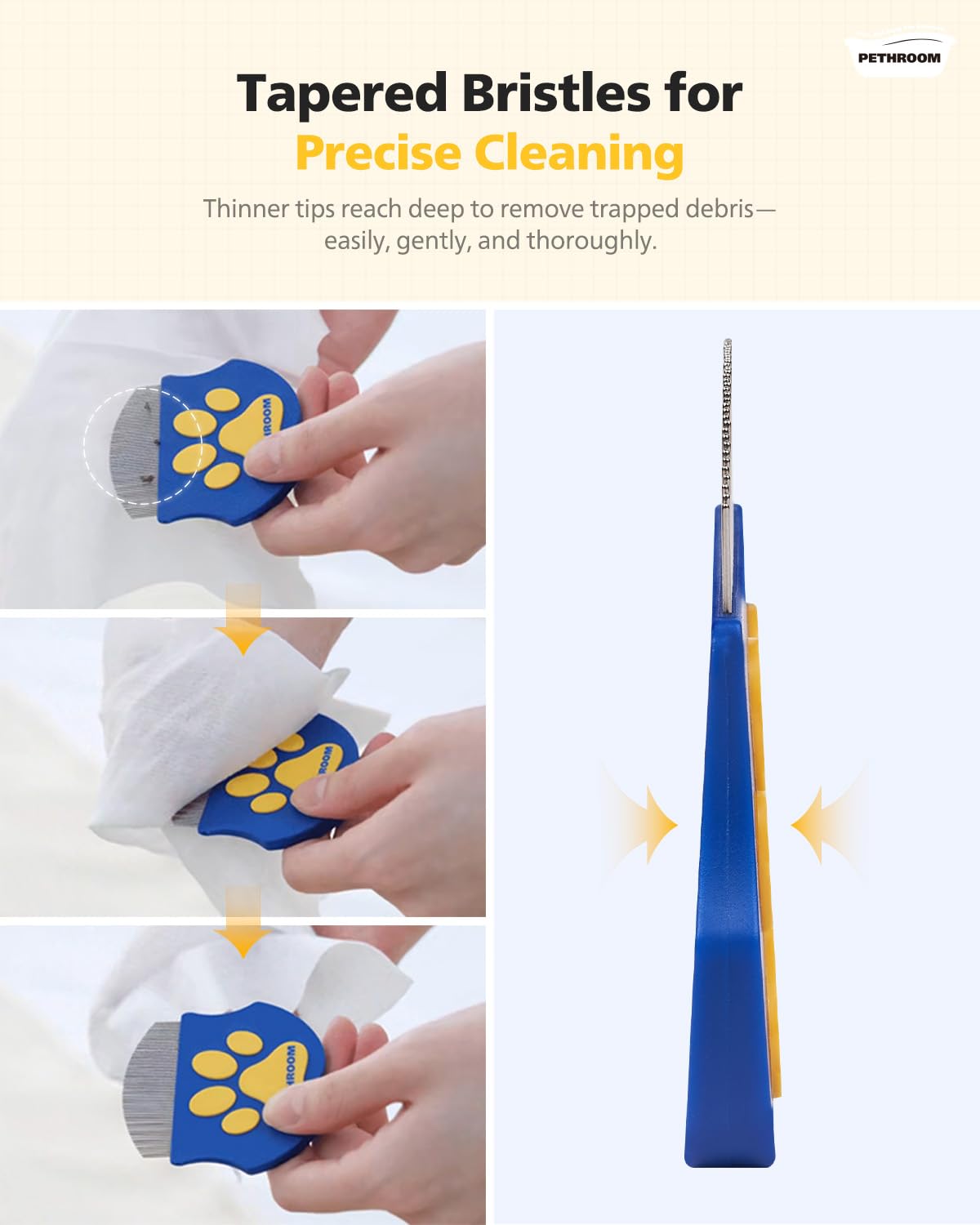 PETHROOM eye comb paw-grip design improves control during grooming
