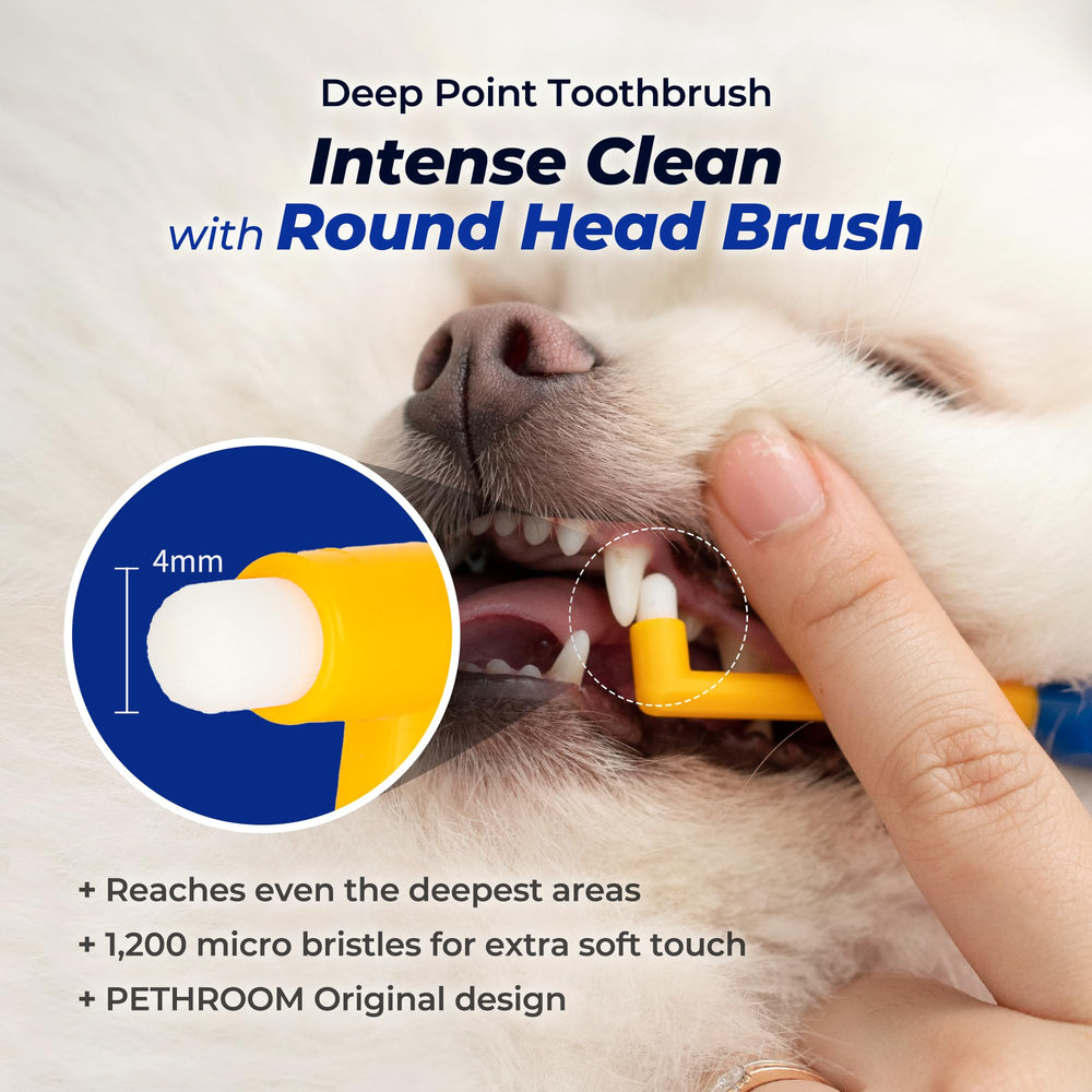 PETHROOM toothbrush designed to fit 3mm pet teeth width for comfortable cleaning.