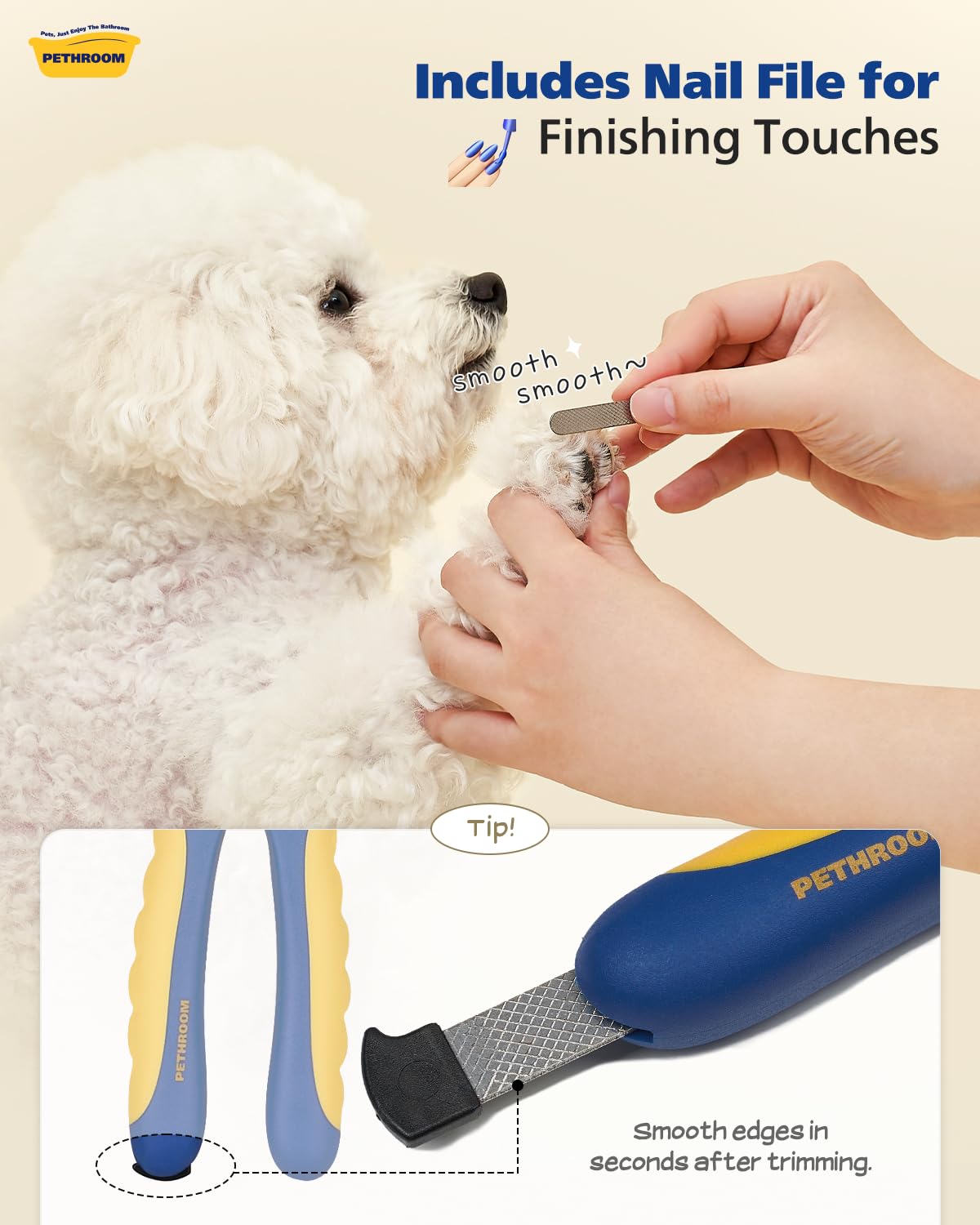 PETHROOM durable stainless steel blades ensure clean, precise cuts every grooming session.