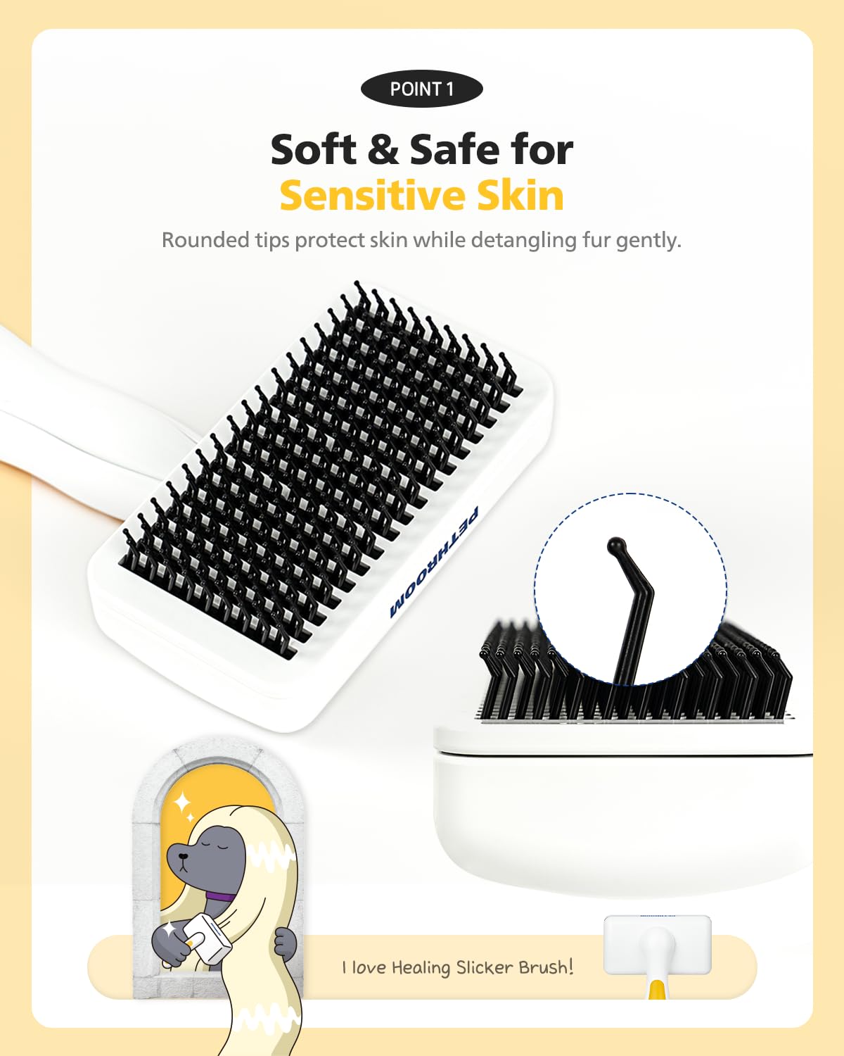 PETHROOM brush clean-action shows quick hair release after grooming sessions