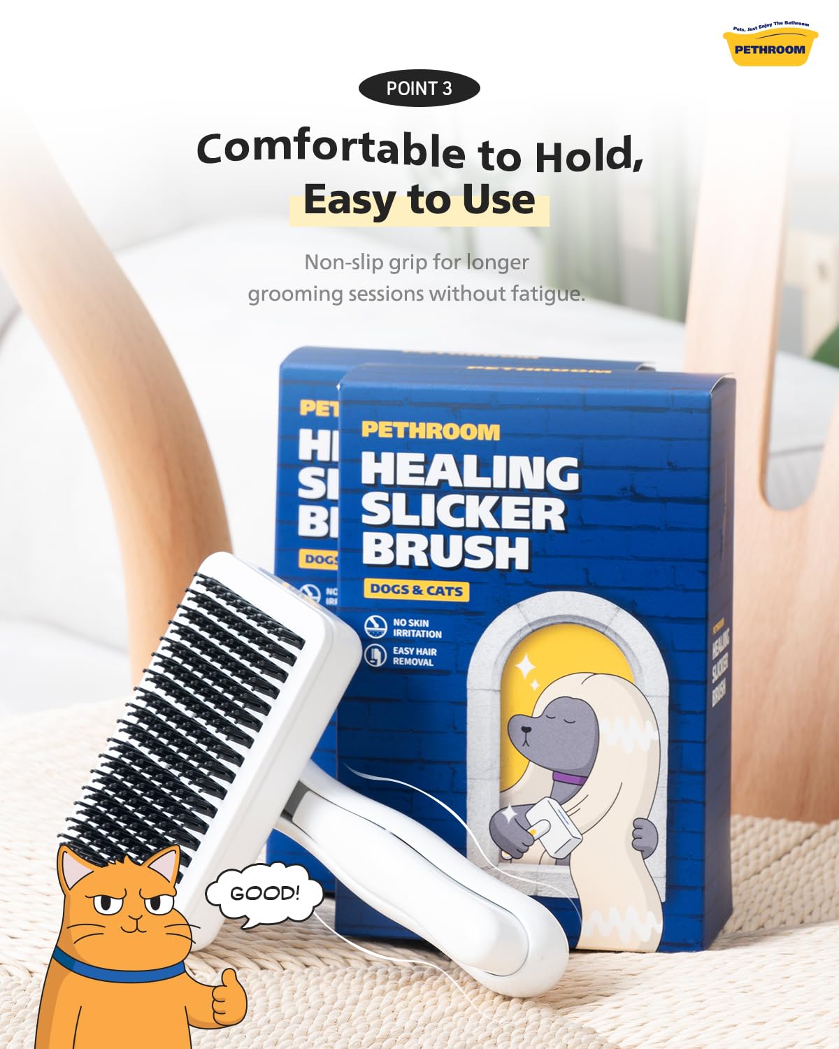 PETHROOM brush portable for home and travel grooming sessions