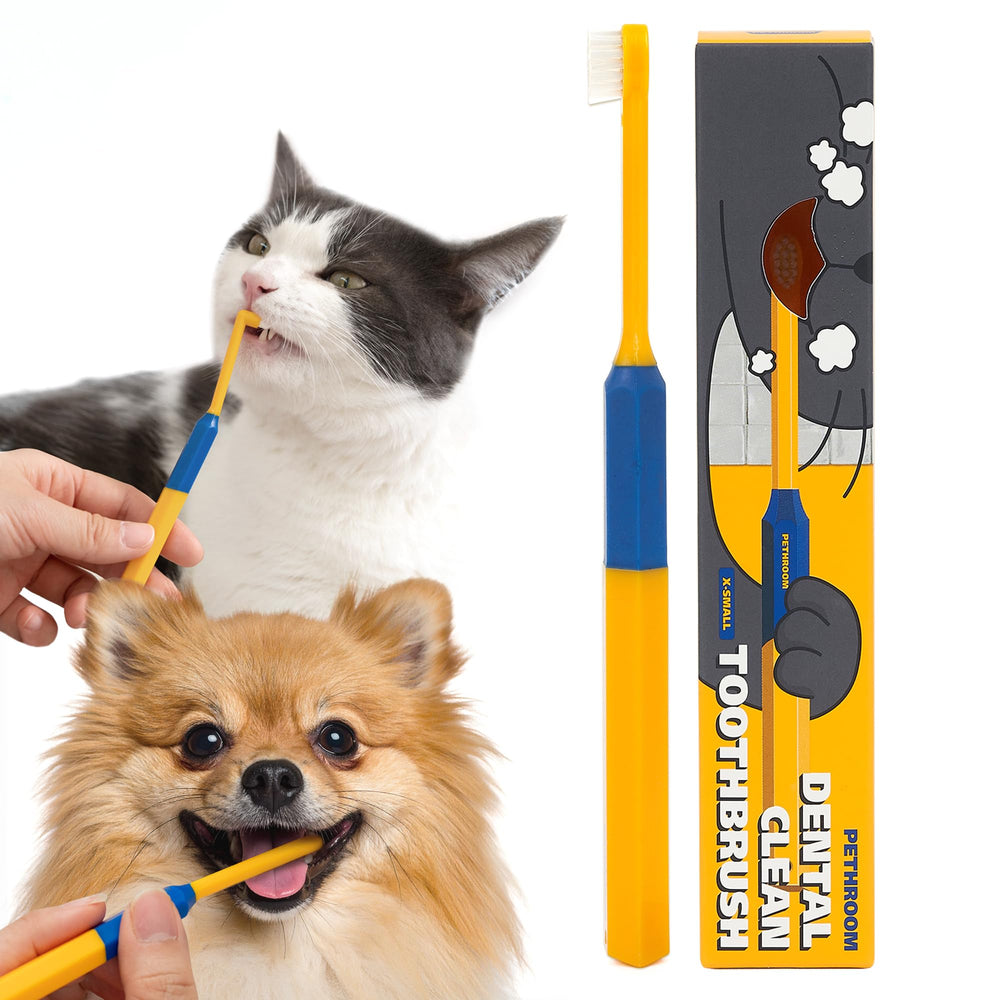 PETHROOM pet toothbrush front view shows ergonomic handle for comfortable brushing.