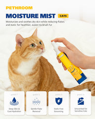PETHROOM Unscented Cat Moisture Mist spray action demonstrates quick detangling and even moisture distribution