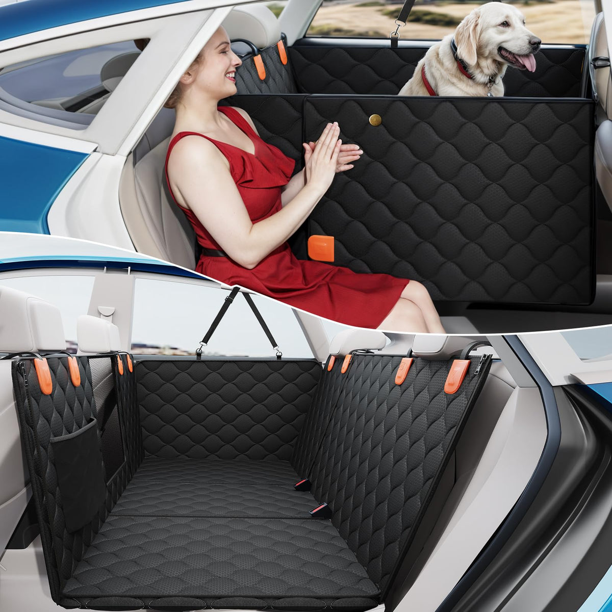 PETICON convertible back seat extender extended provides extra space for dogs during travel.