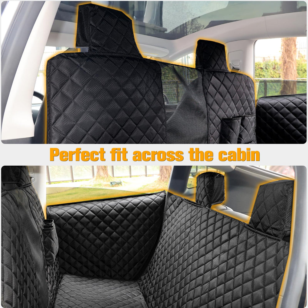 PETICON dog seat cover for Tesla Model 3 rear keeps upholstery clean during trips.