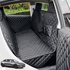 PETICON dog seat cover for Tesla Model Y rear protects against scratches and fur while traveling.