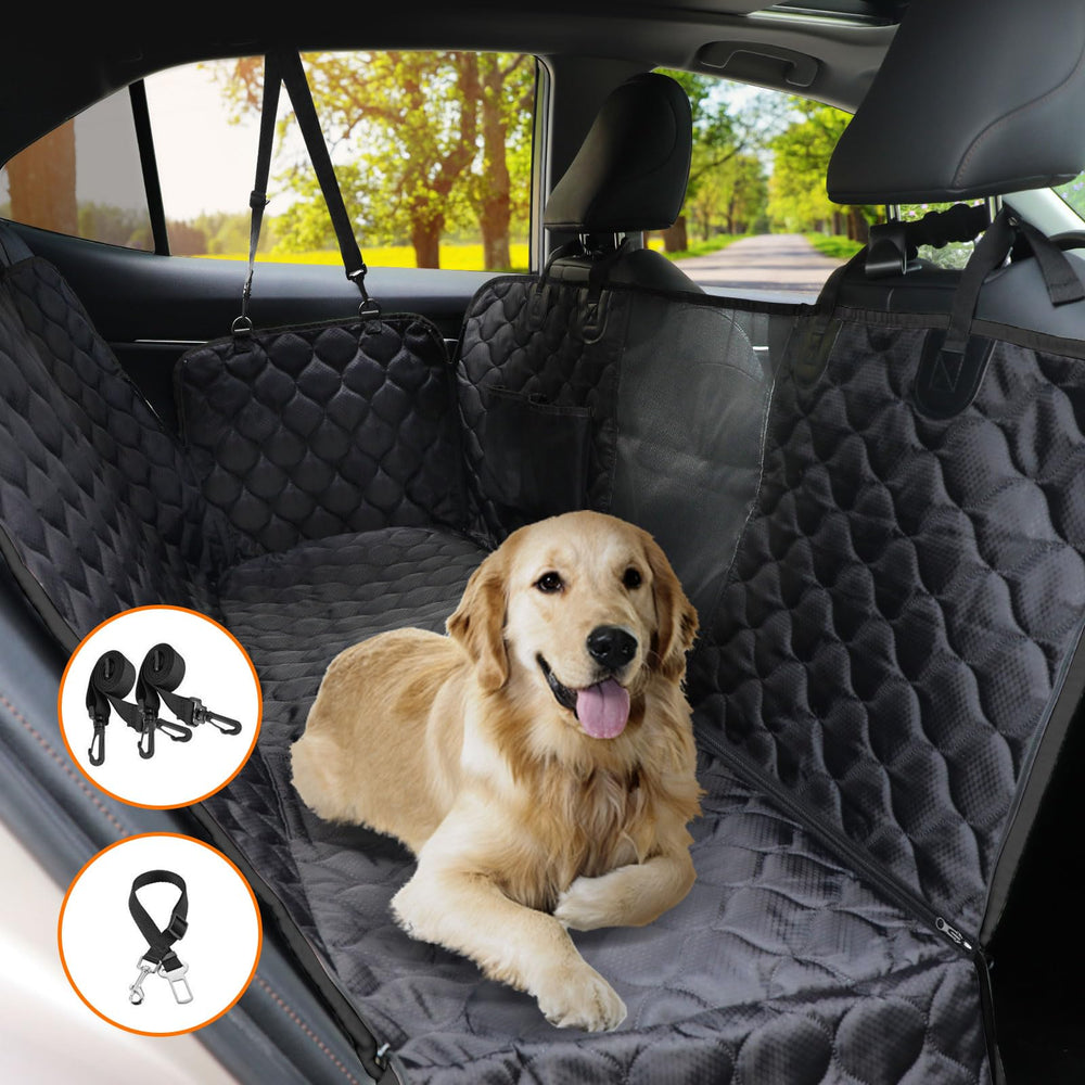 PETICON seat cover includes anchors and straps to protect leather or fabric seats.