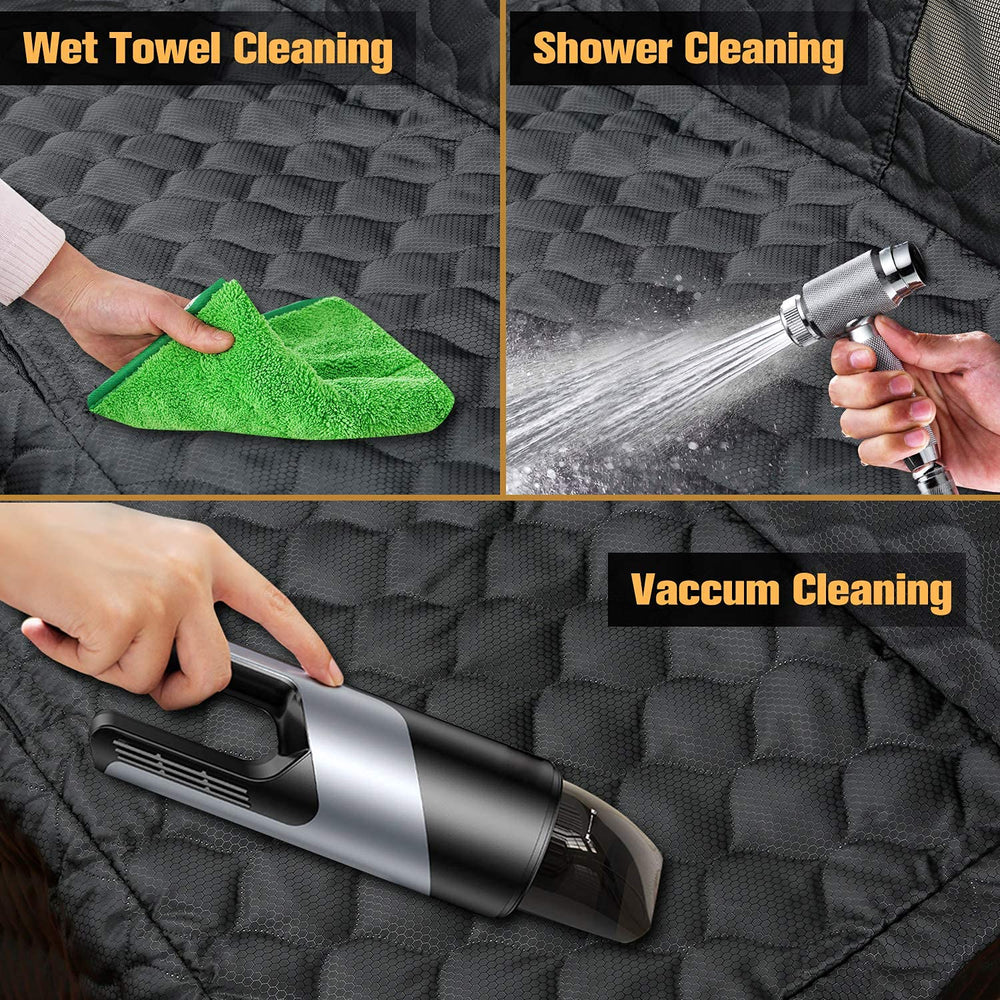 PETICON easy-clean dog seat cover wiped clean or vacuumed after trips.