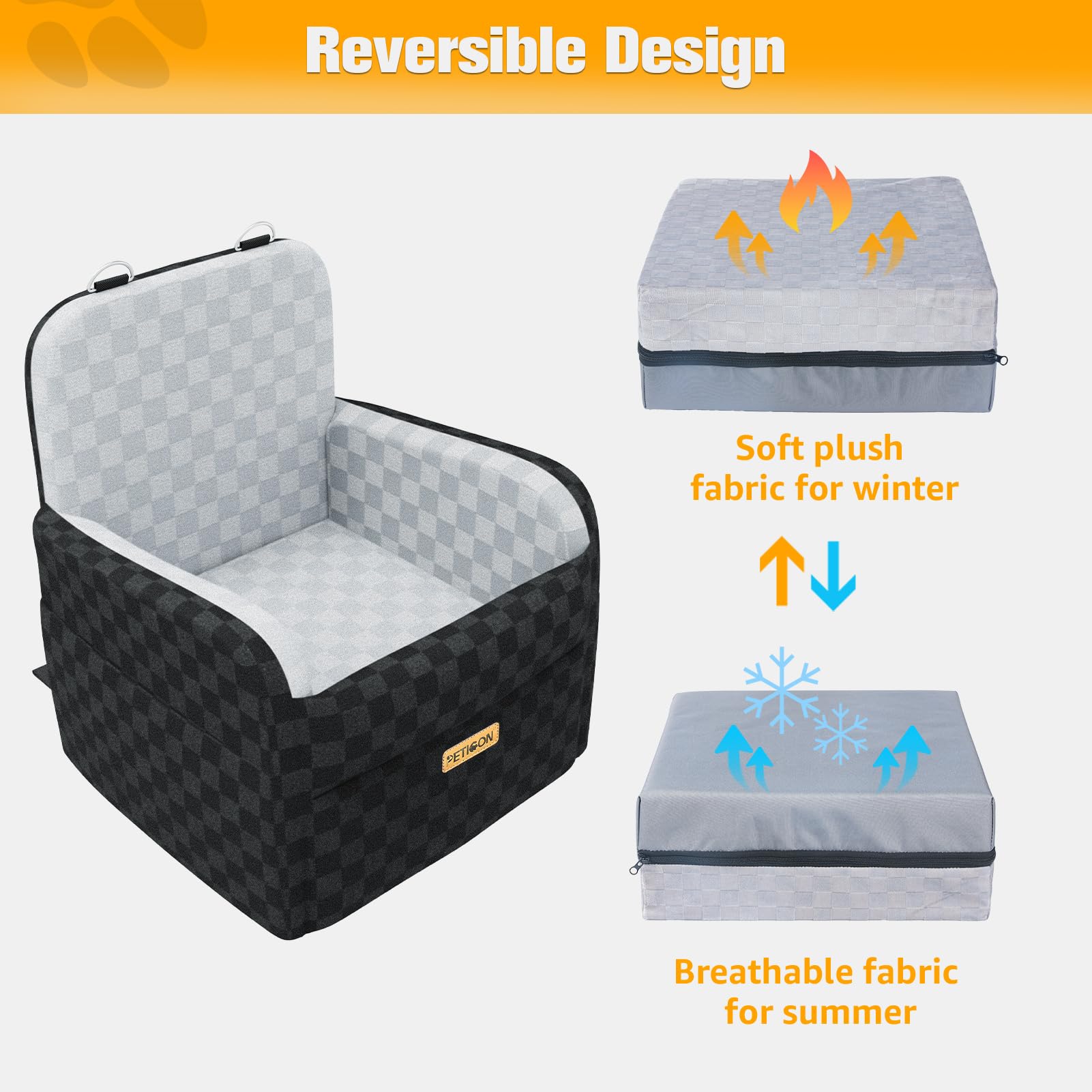 Peticon non-slip base anchors the booster seat on car seats.