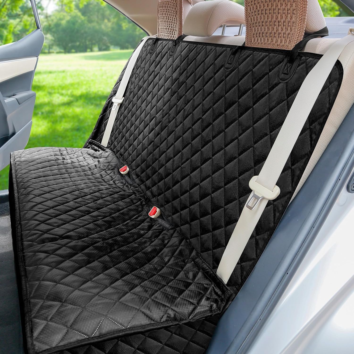 PETICON nonslip back seat cover with anti-slip mesh keeps pets steady.