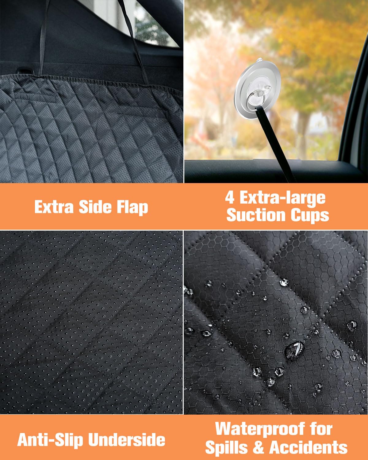 PETICON bumper flap protects vehicle edges when your dog hops into the trunk