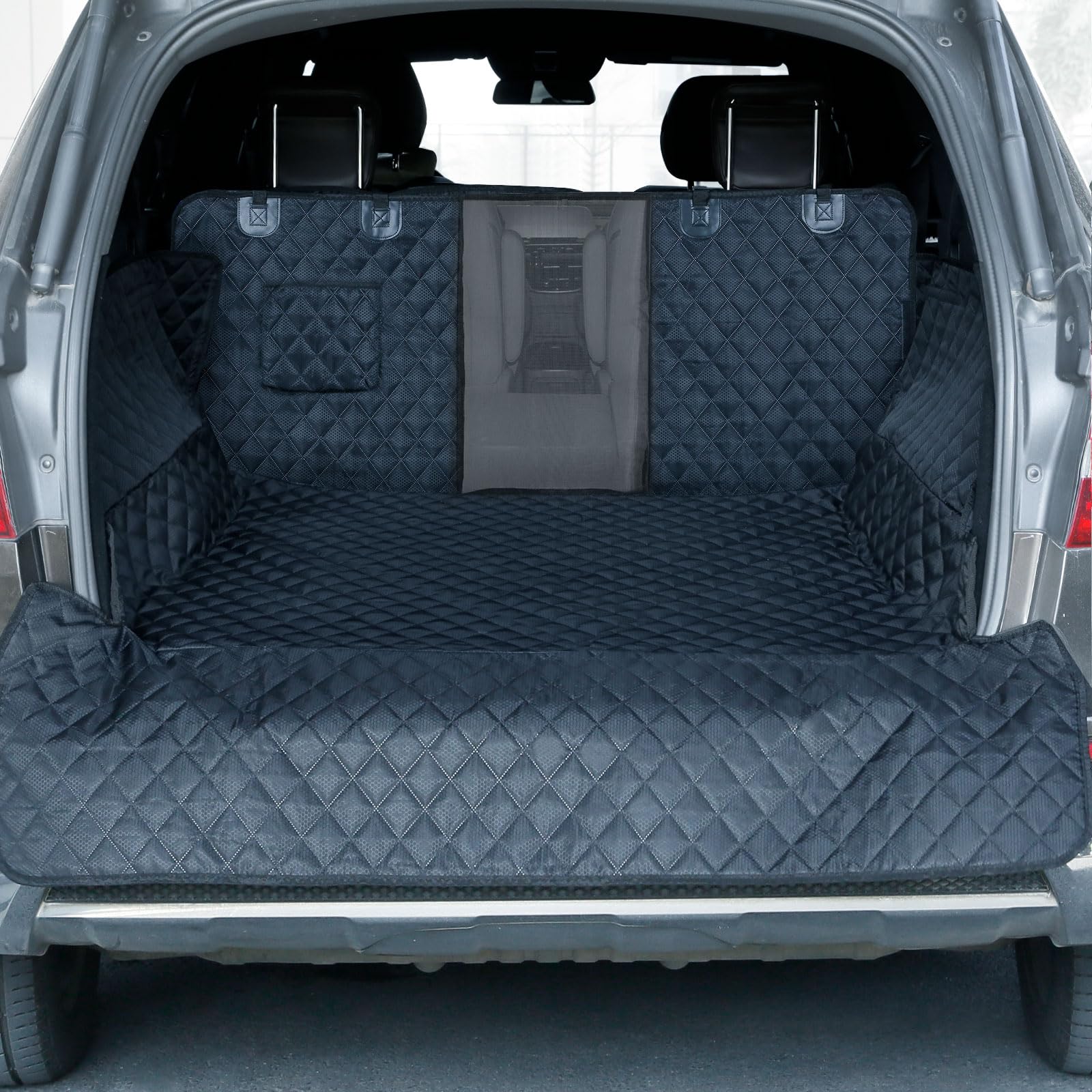 PETICON SUV Cargo Liner with mesh window keeps dogs cool and entertained on road trips
