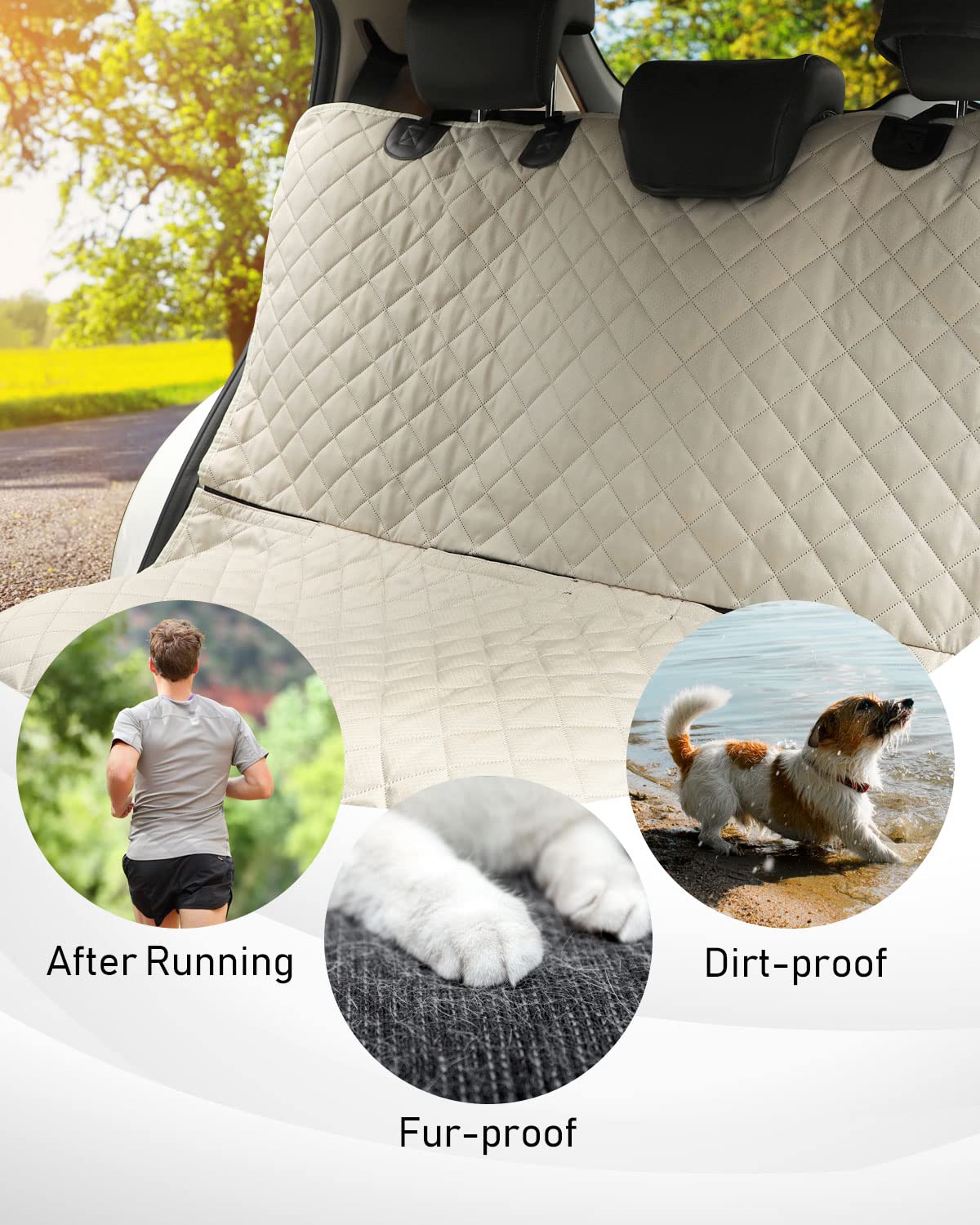 PETICON bench seat cover beige anti-slip mesh detail reduces movement for calmer rides