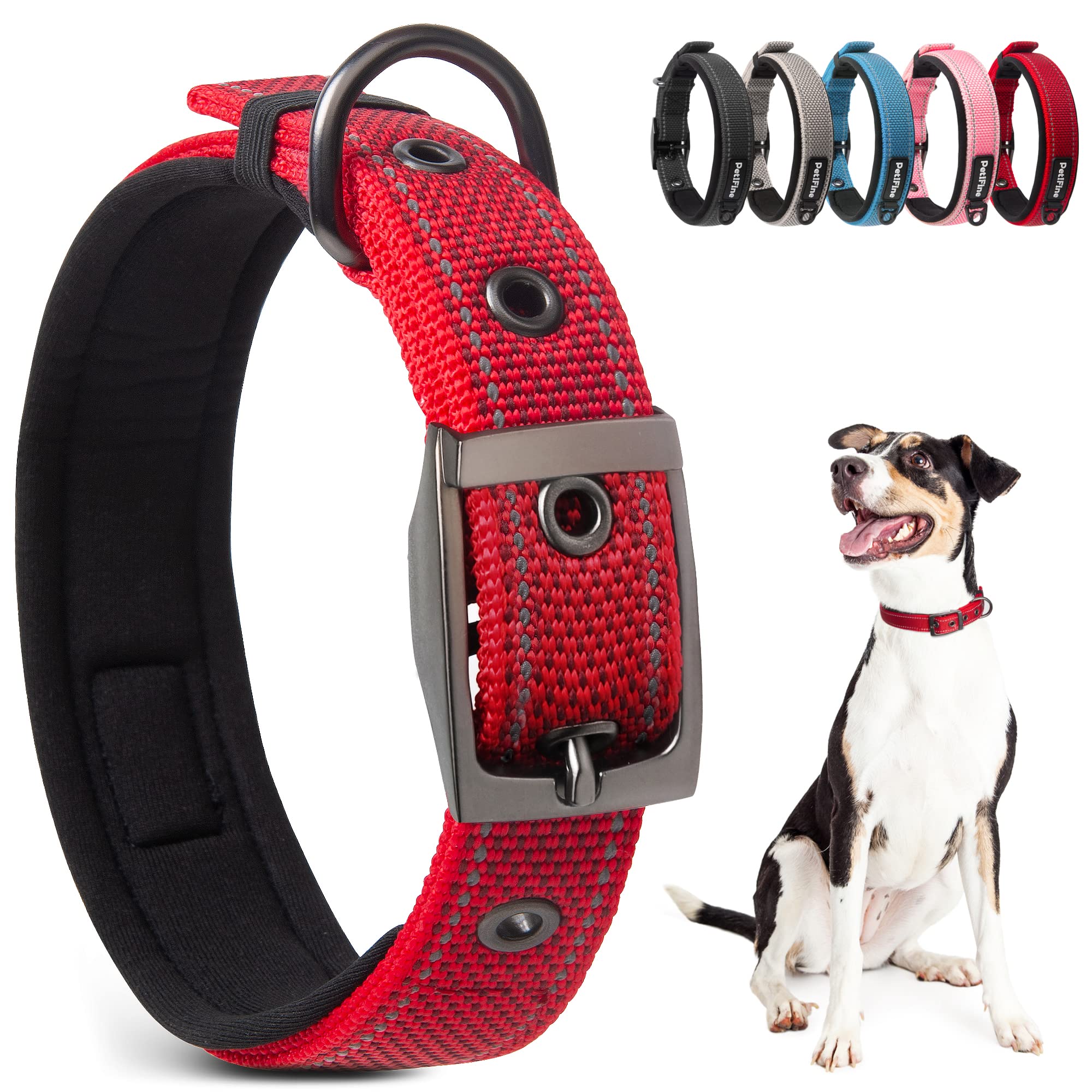 PetiFine dog collar large neoprene padding offers cushioned comfort on long walks.