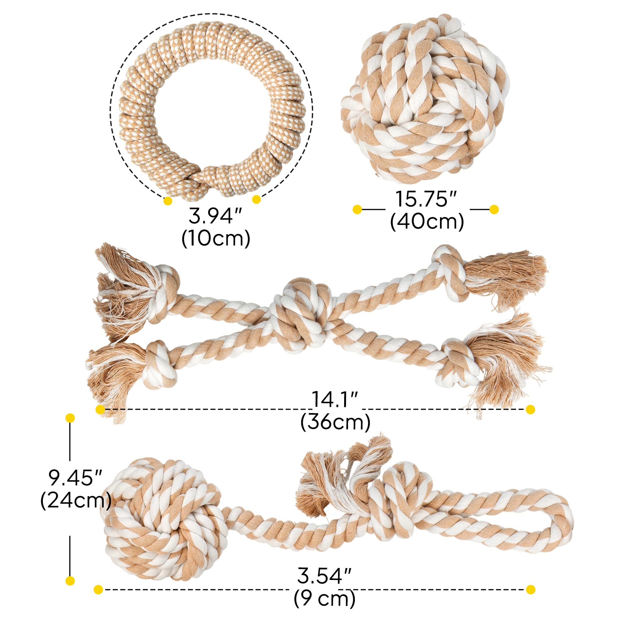 PetiFine natural cotton dog toy pack with undyed, washable materials