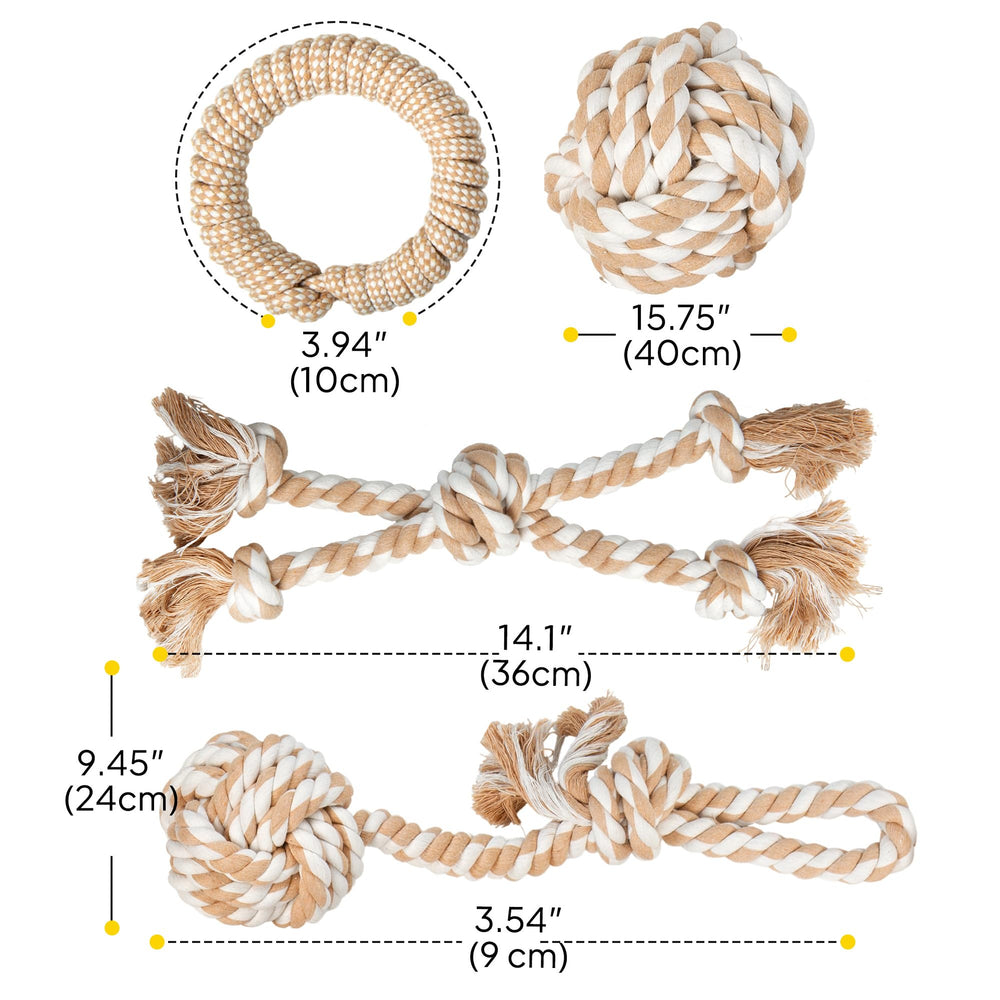 PetiFine natural cotton dog toy pack with undyed, washable materials