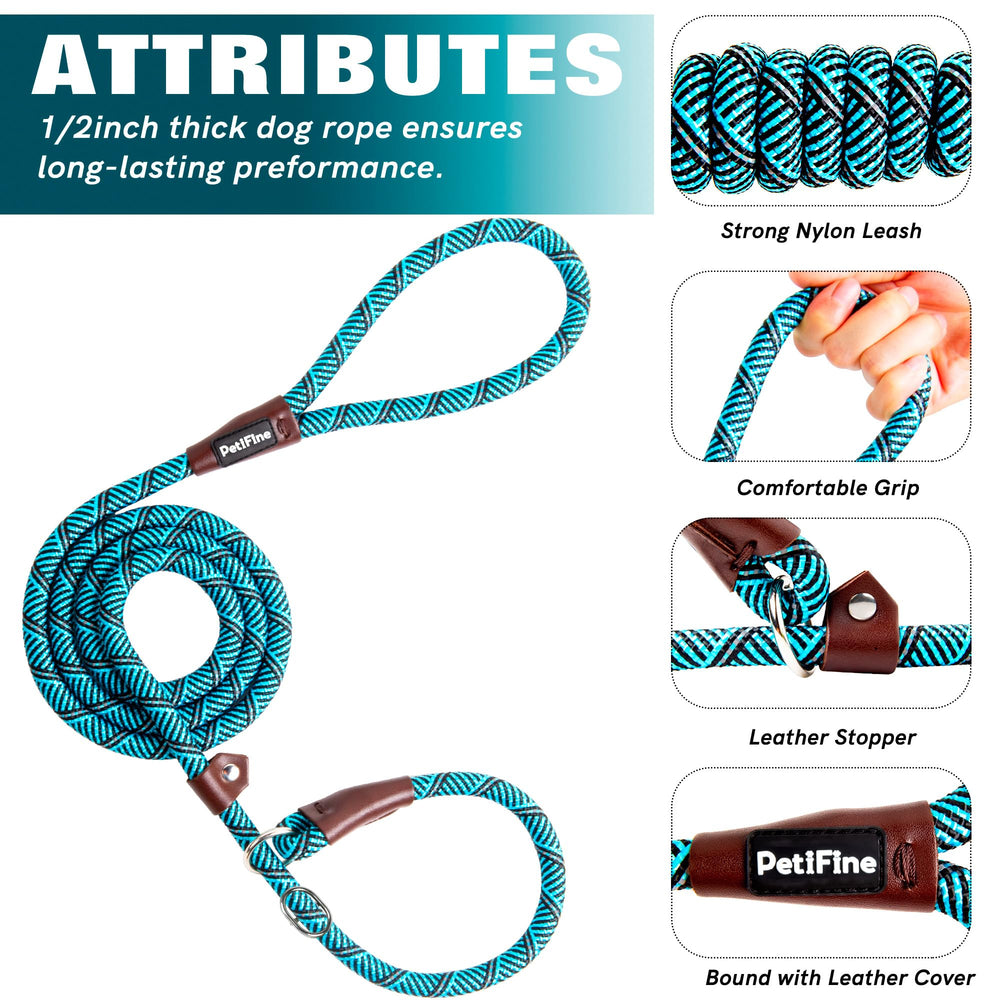 PetiFine slip lead blue 2-in-1-design provides collar-free convenience for quick walks.