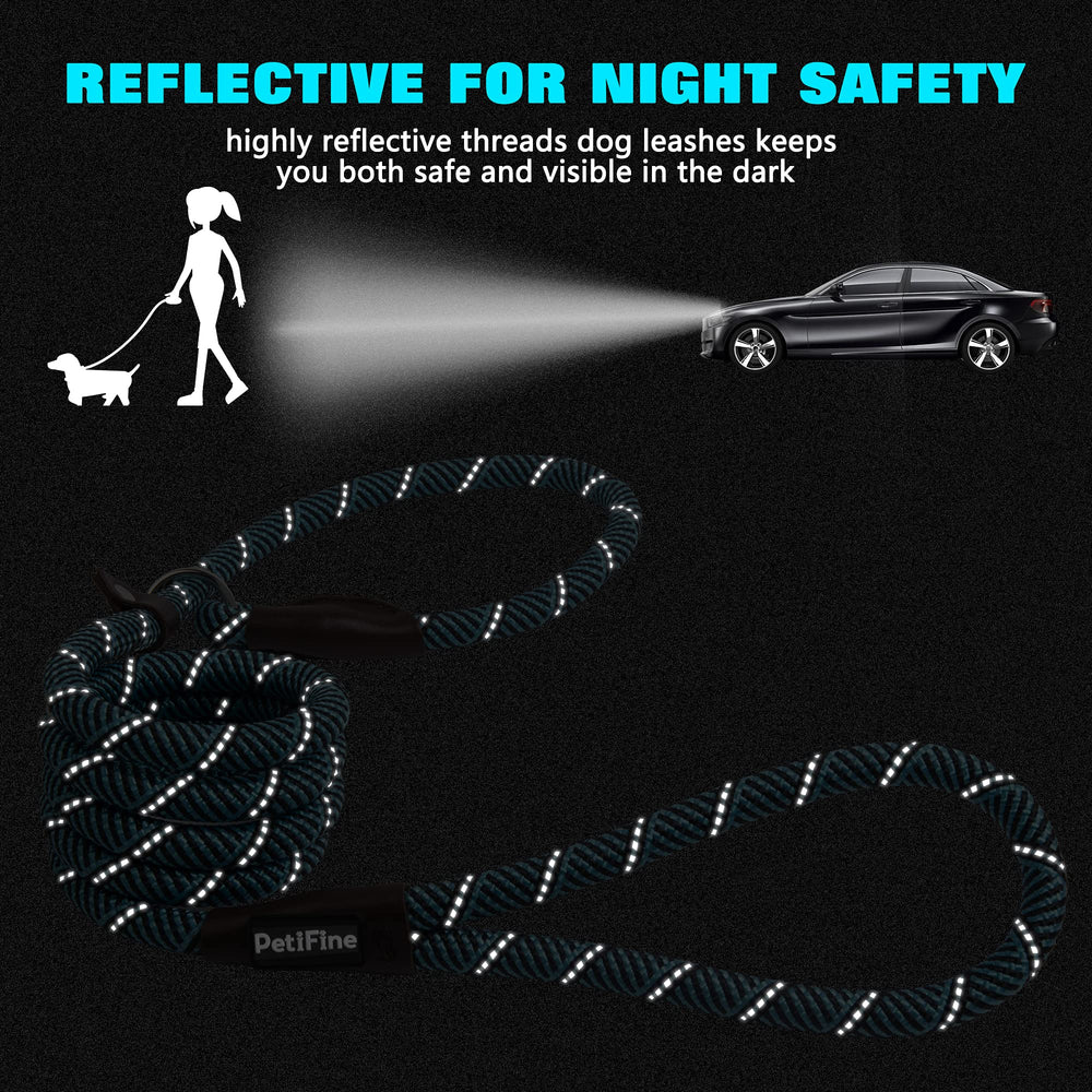 PetiFine slip lead blue reflective-threads boosts safety during dawn or dusk walks.