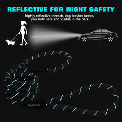 PetiFine slip lead blue reflective-threads boosts safety during dawn or dusk walks.