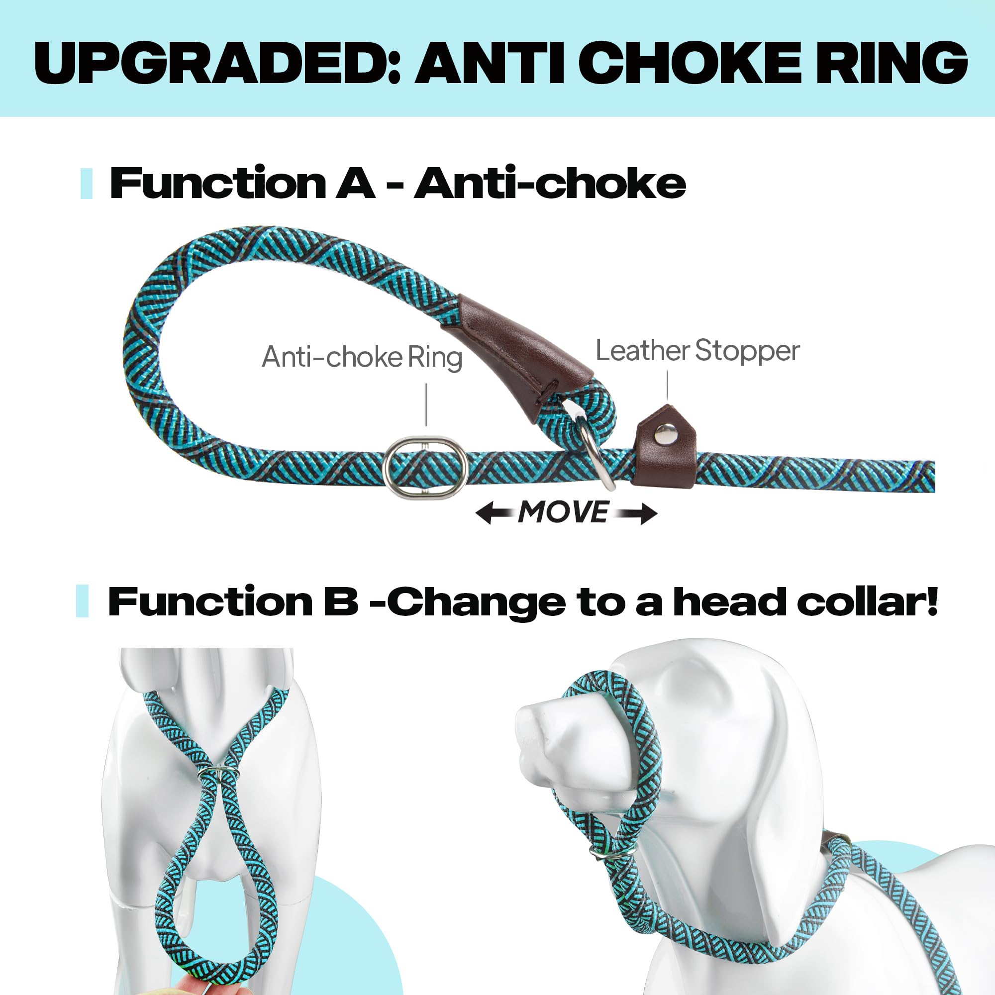 PetiFine slip lead blue soft-handle improves grip and comfort during training sessions.