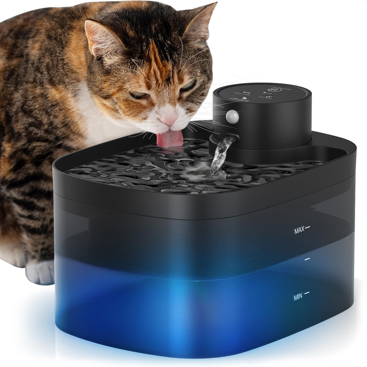 Petilog battery-operated cat water fountain front view showing cordless convenience.