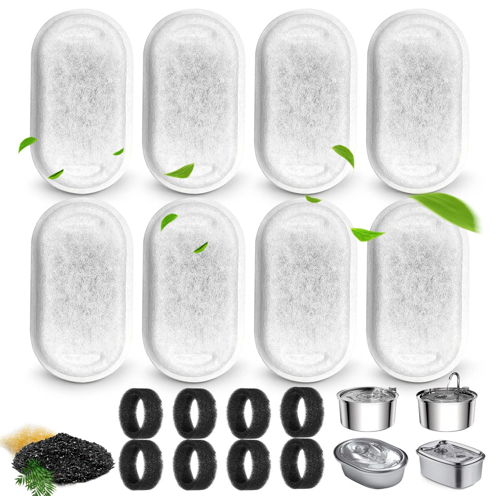 Petilog cat fountain filter packaging shows an eight-filter bundle for replacements.