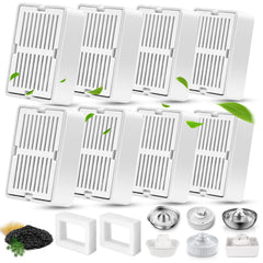 Petilog cat fountain filters package with eight carbon and two sponge filters.