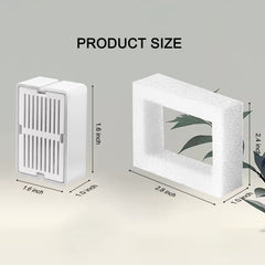 Petilog sponge filter holders demonstrate easy replacement and secure fit.