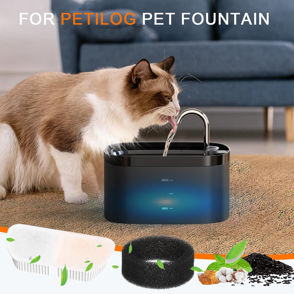 Petilog water dispenser setup shows ready-to-install filtration for pets.