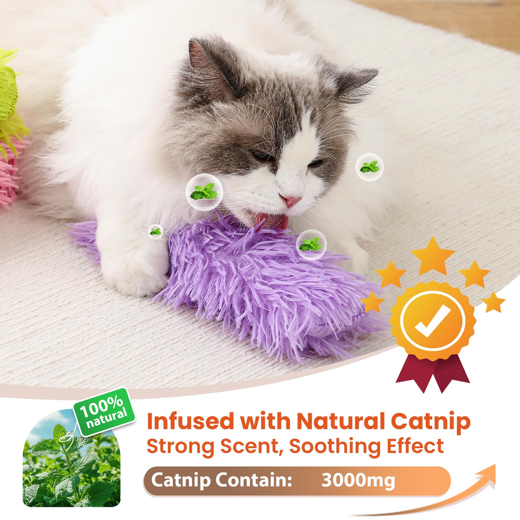 Petinstinct 8-inch plush cat toy soft texture for gentle chewing.