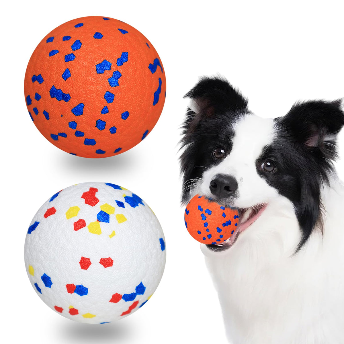 Petinstinct bouncy ball orange-white 3in for fetch and water play.