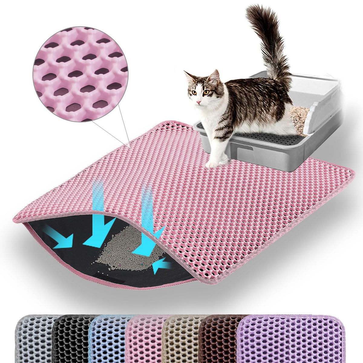 Petinstinct cat litter mat front view catching loose litter for a cleaner floor.