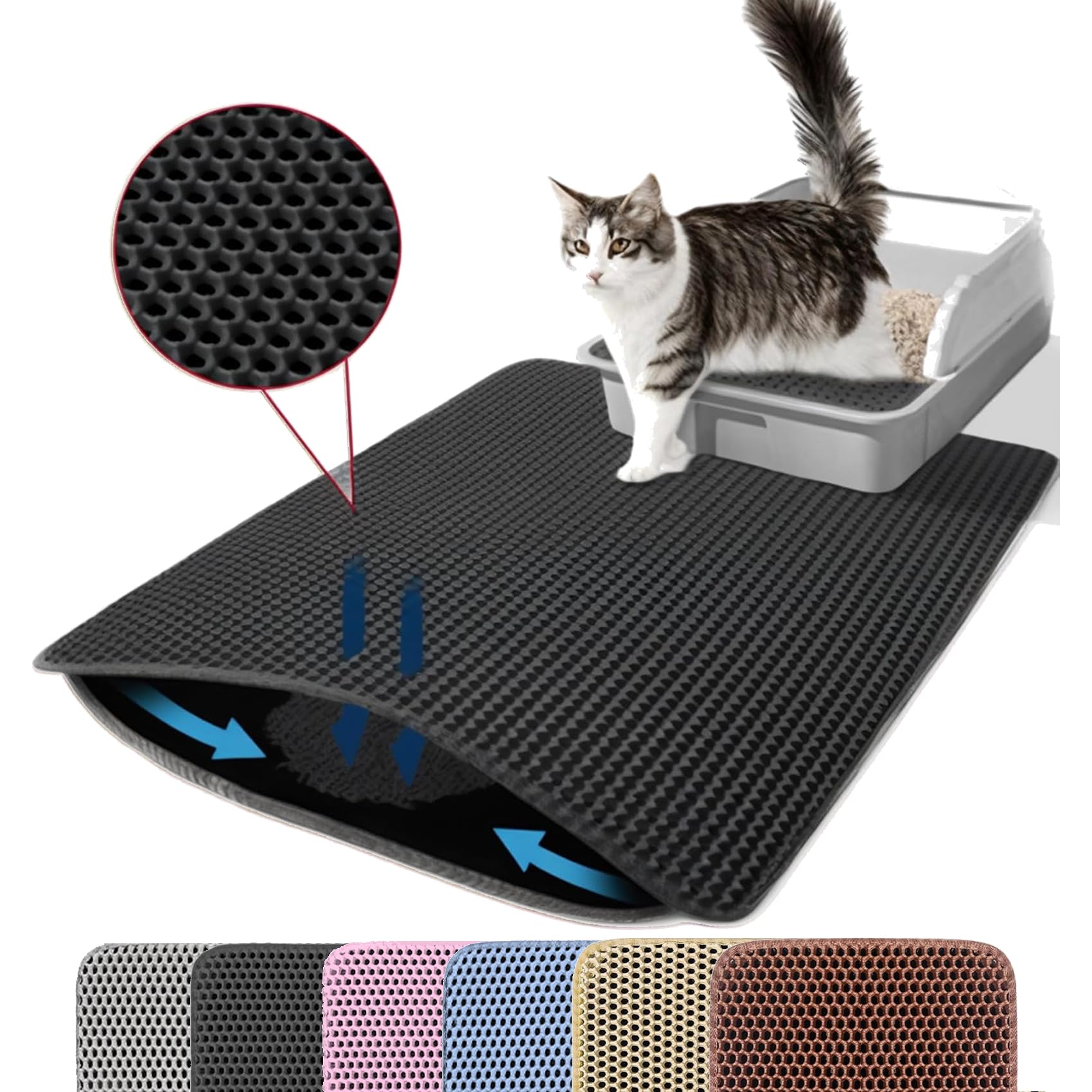 Petinstinct cat litter mat 24x18 inches front view catches stray litter.