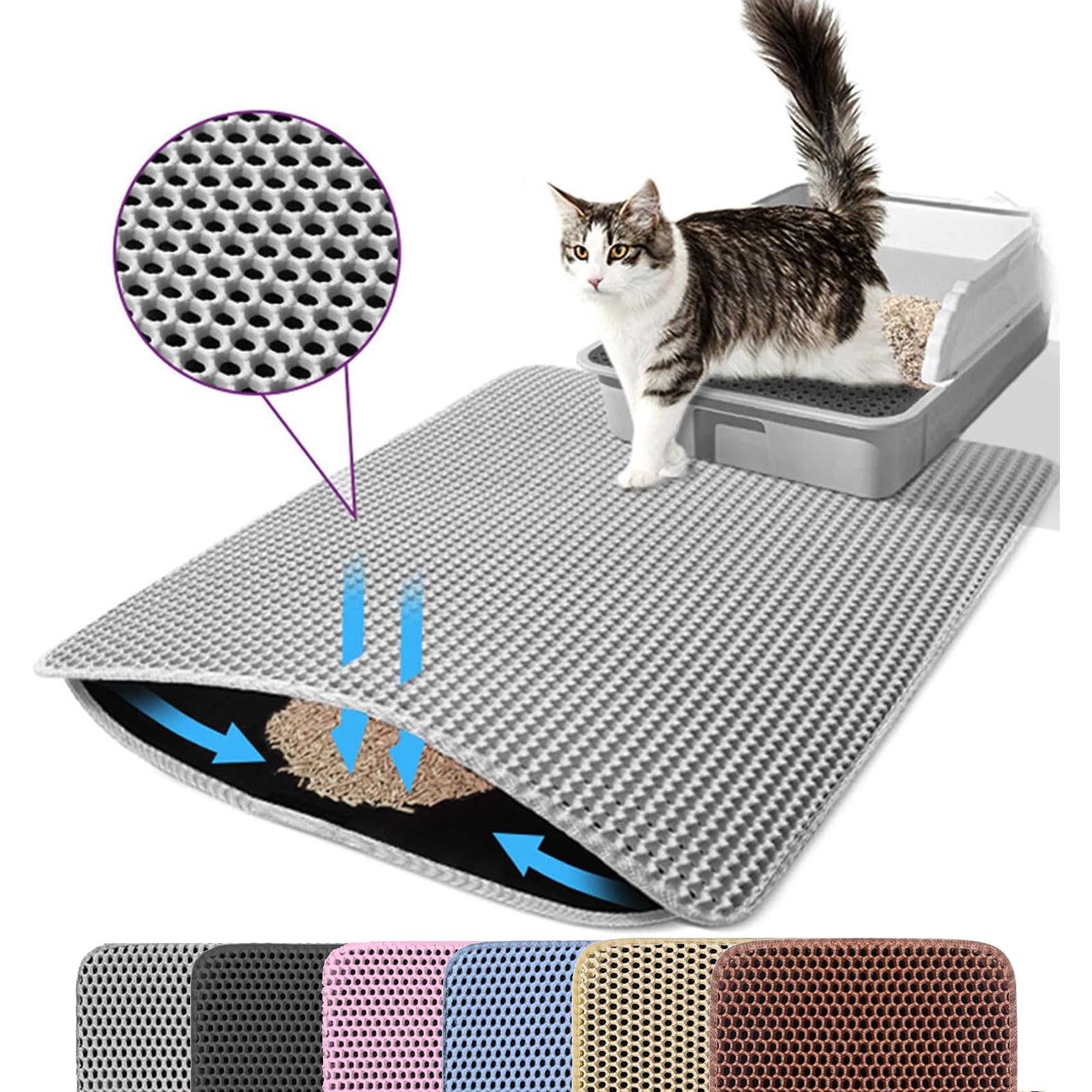 Petinstinct cat litter mat double-layer honeycomb top captures litter for easy cleaning
