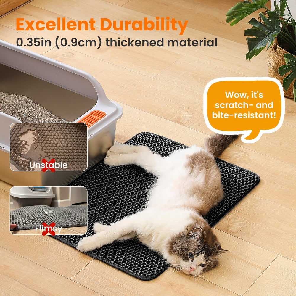 Petinstinct cat litter mat non-slip backing keeps mat in place.