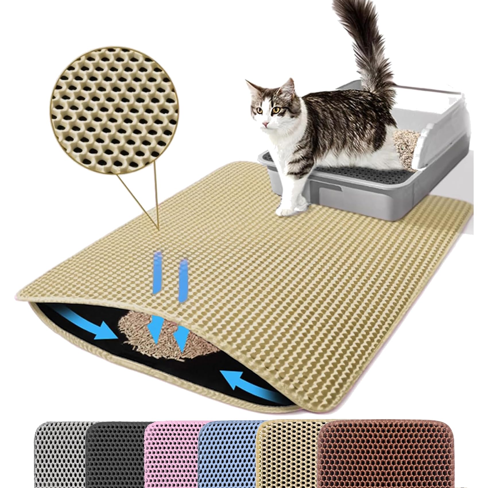 Petinstinct extra-large cat litter mat top view traps litter, reducing tracking