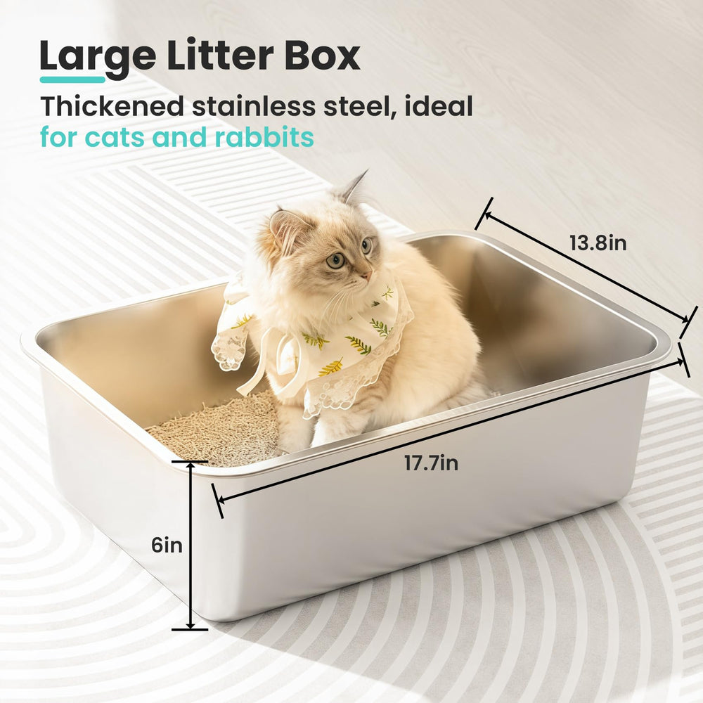 Petinstinct stainless steel litter box interior with high sides for containment