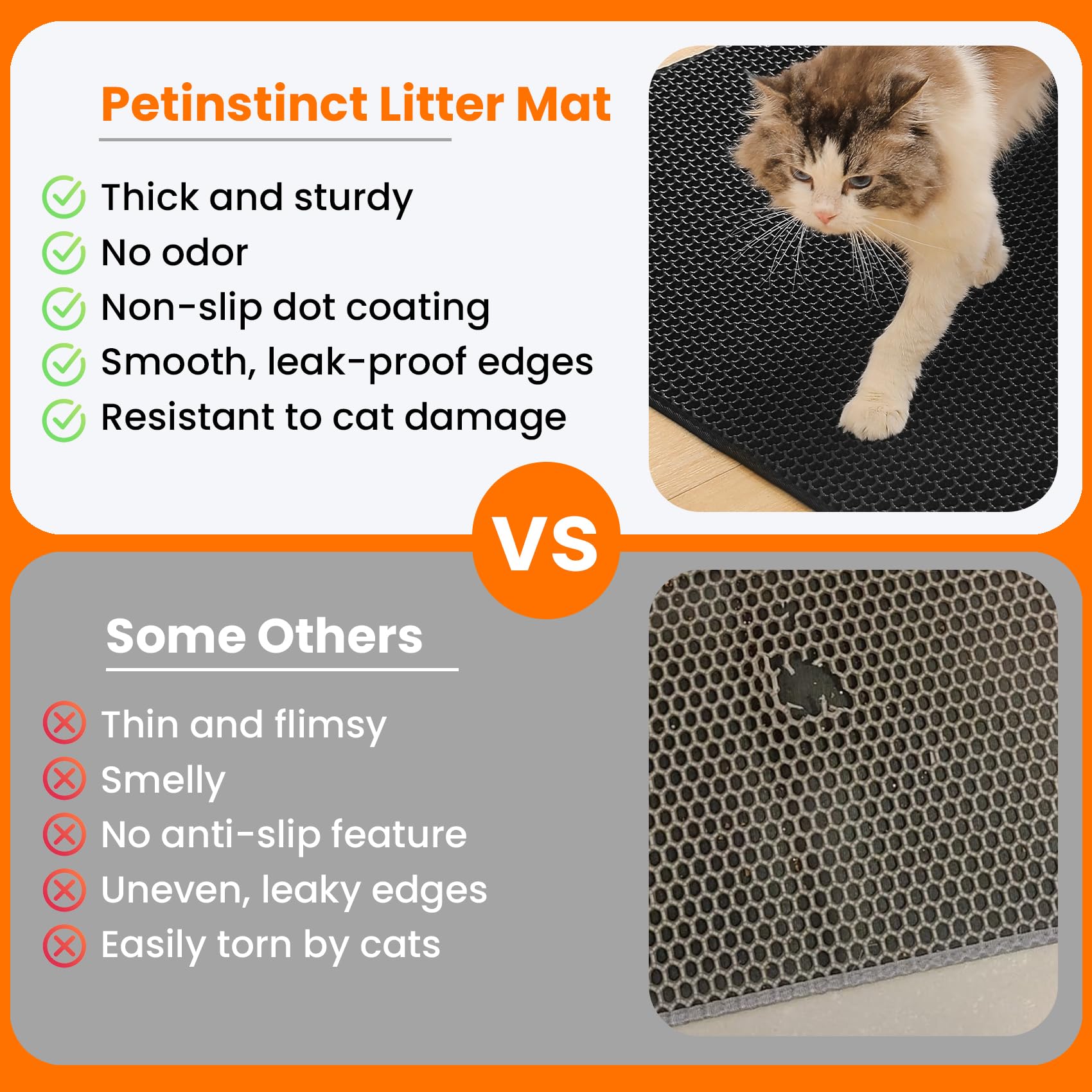 Petinstinct litter mat bottom waterproof layer protects floors from moisture.