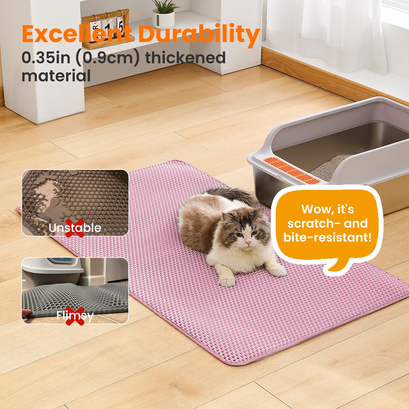 Petinstinct non-slip base keeps mat secure during active moments.