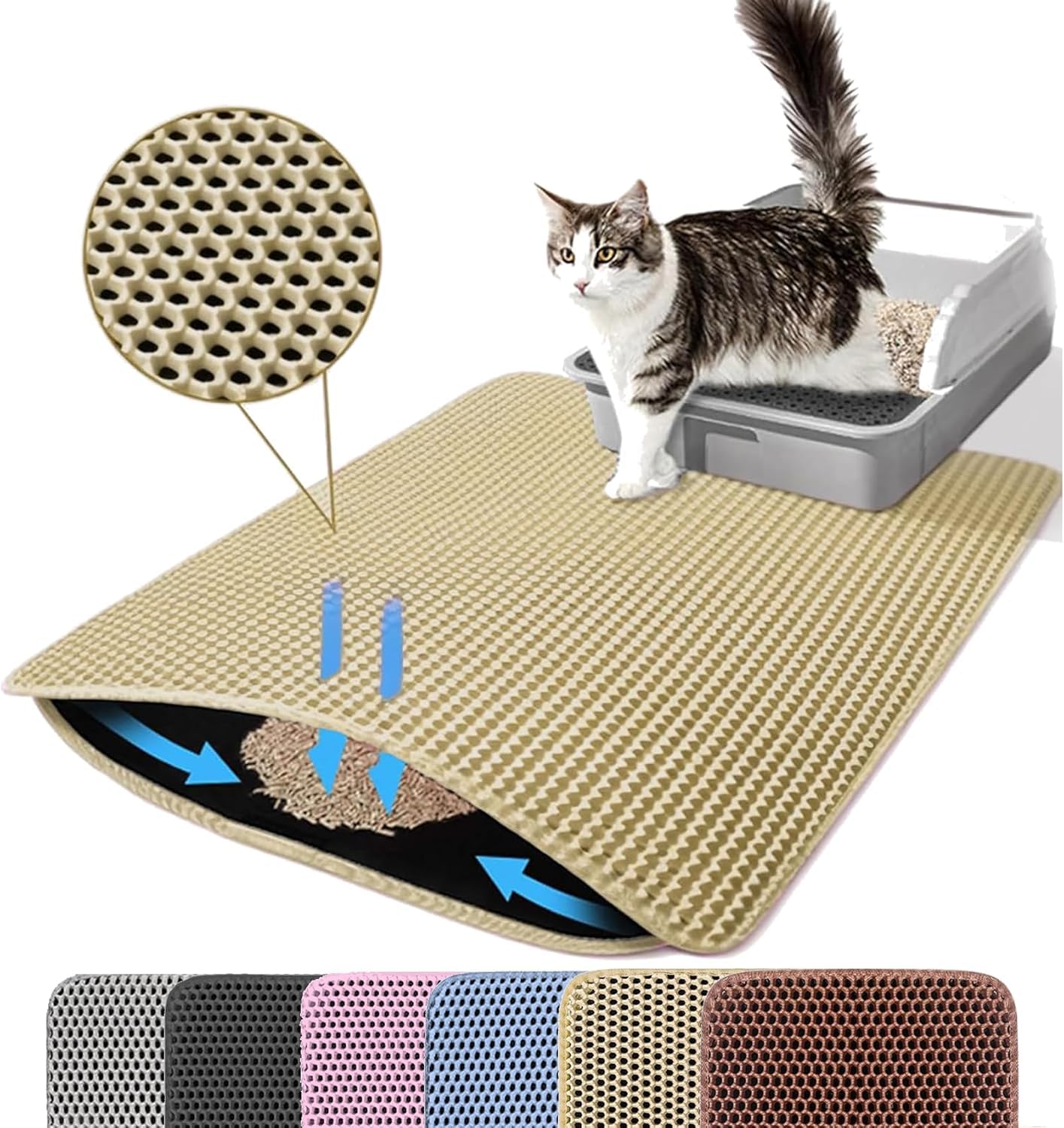 Petinstinct small cat litter mat beige at the box exit traps litter for cleaner floors