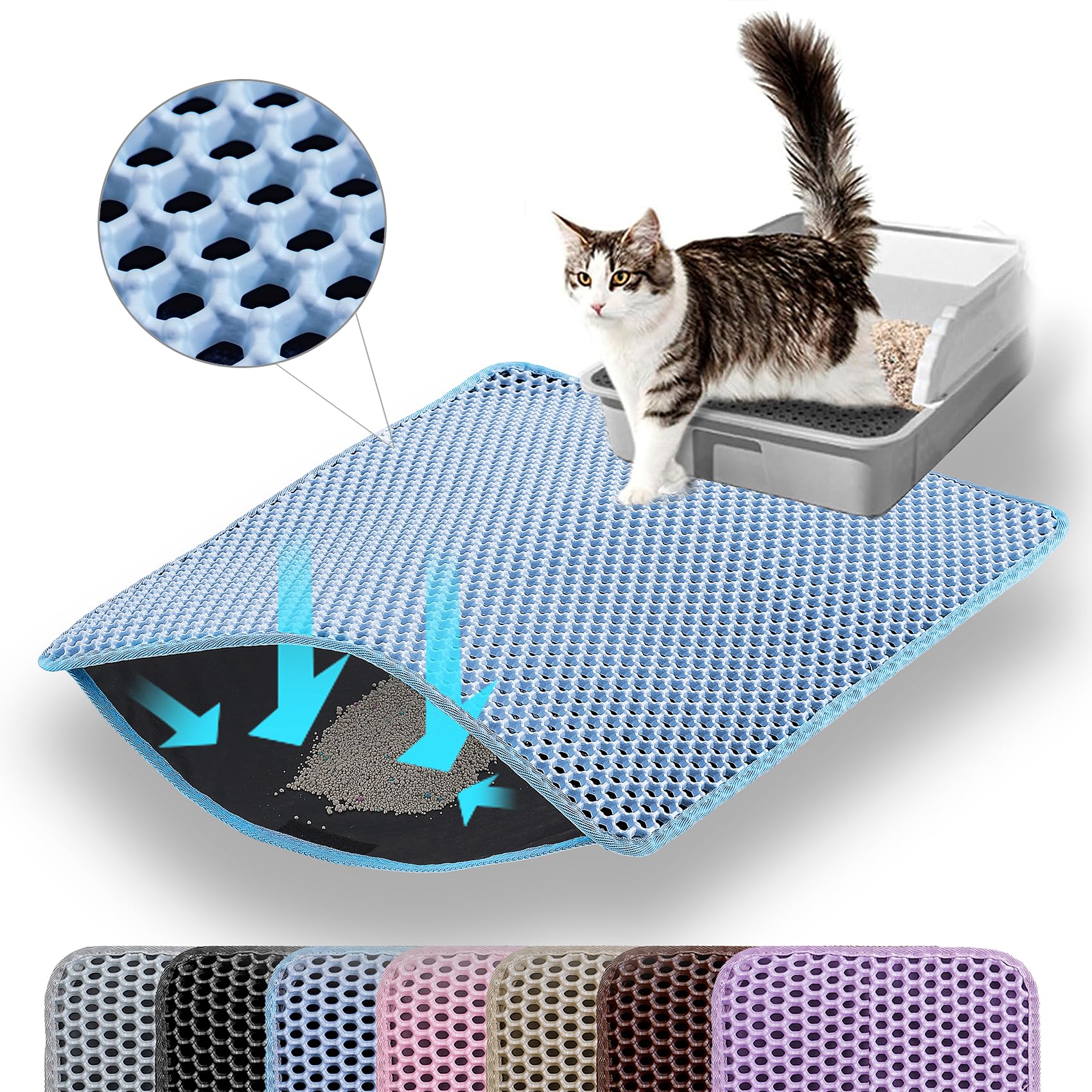 Petinstinct small cat litter mat blue top layer honeycomb traps litter at the box exit