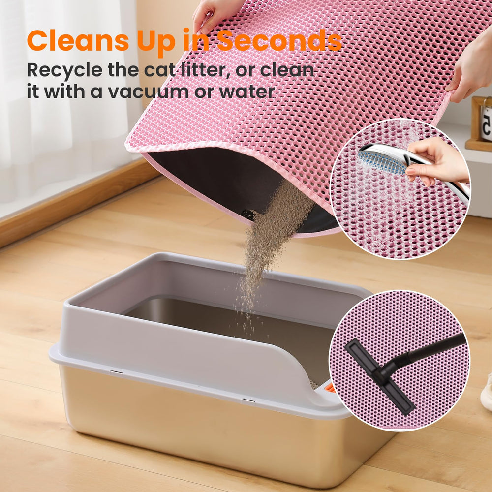 Petinstinct litter mat is washable for quick, hassle-free cleaning.