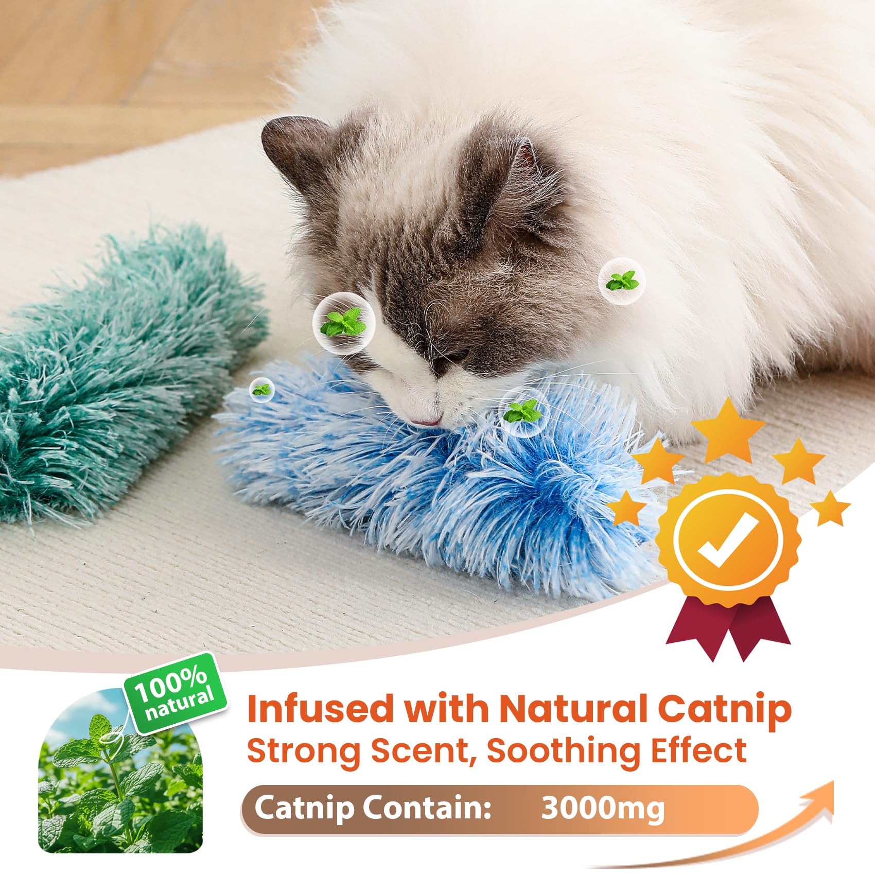Petinstinct three pack colorful cat toys attract attention with vibrant colors.
