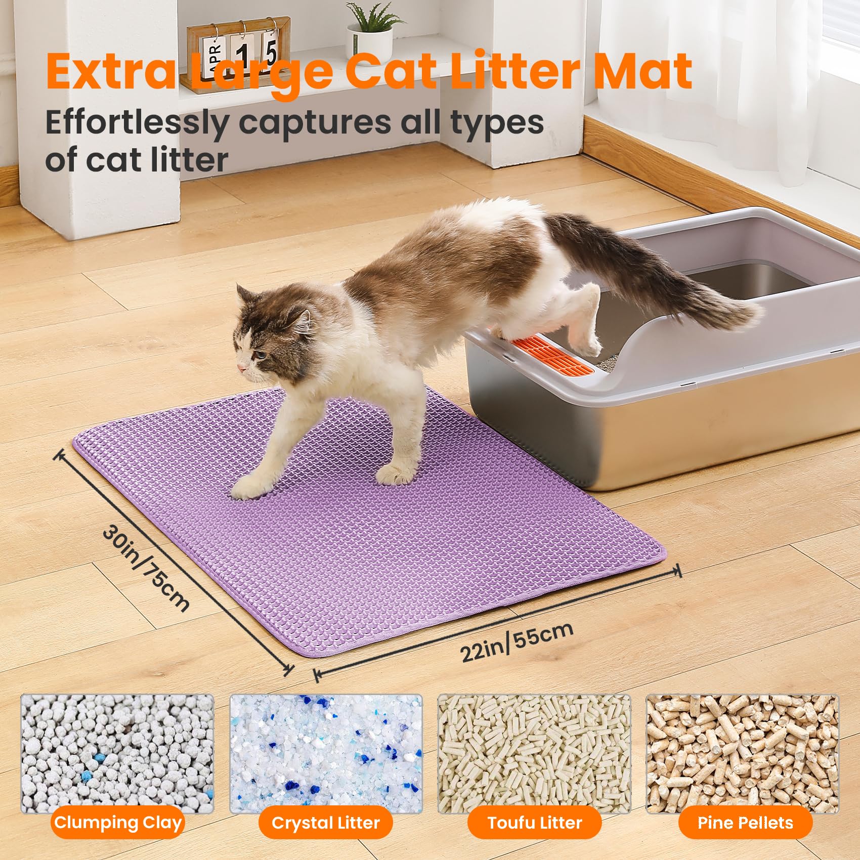 Petinstinct XL litter mat under box protects flooring from spills.
