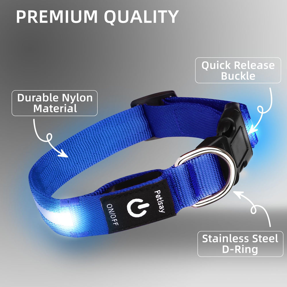 PetIsay glow collar blue steady light mode for calm, visible strolls.