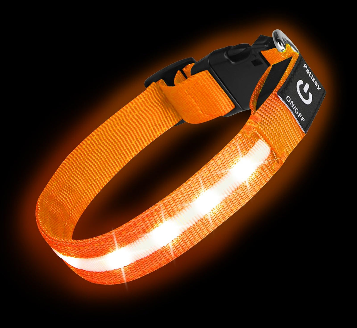 PetIsay Super Bright LED Dog Collar front glow enhances night visibility during walks.