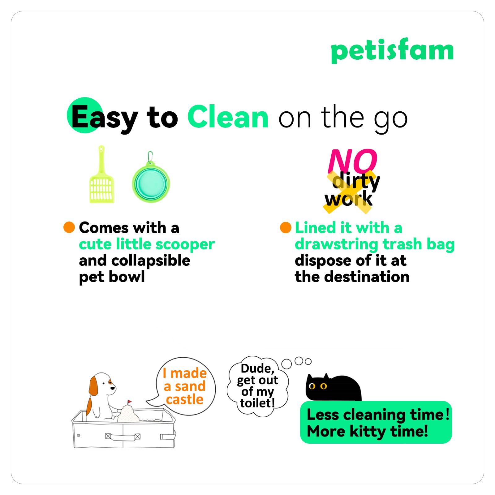 Petisfam Travel Light Litter Box in hotel use providing contained litter in tight spaces