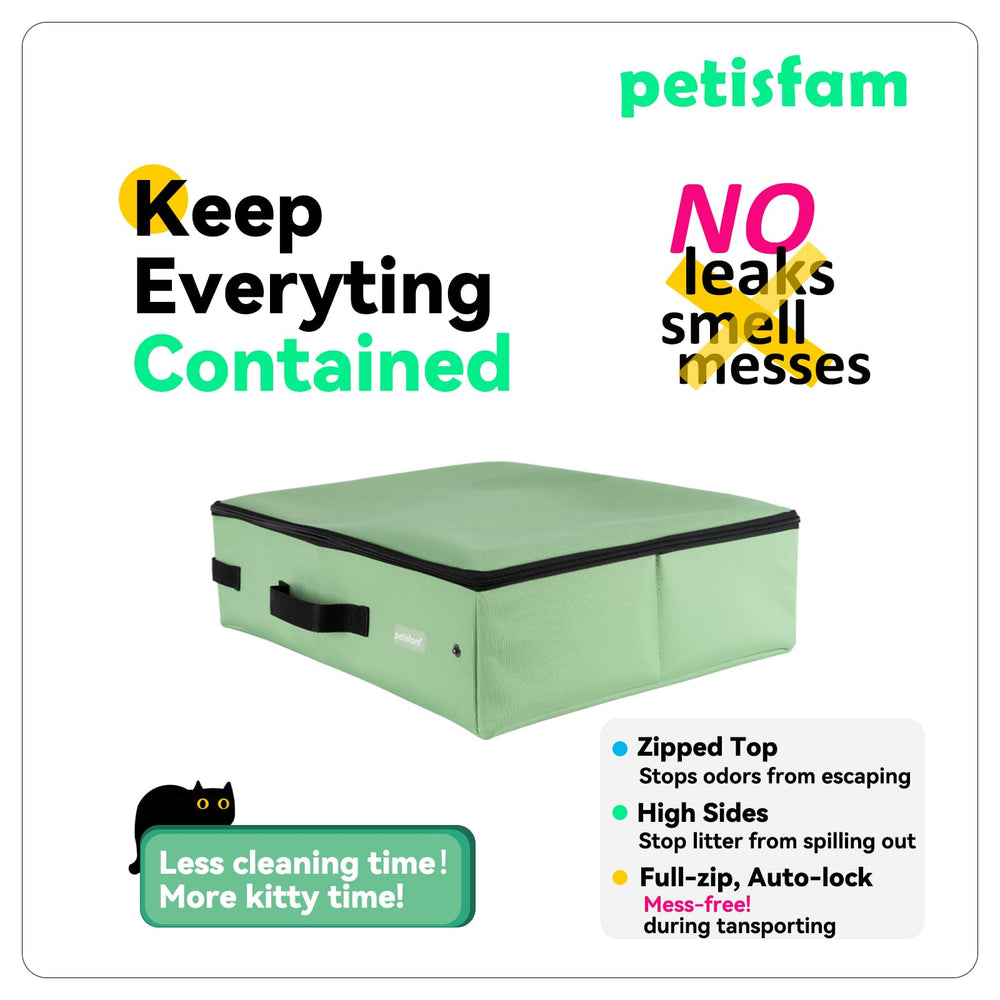 petisfam zipper-lid litter box maintains odor control during travel.