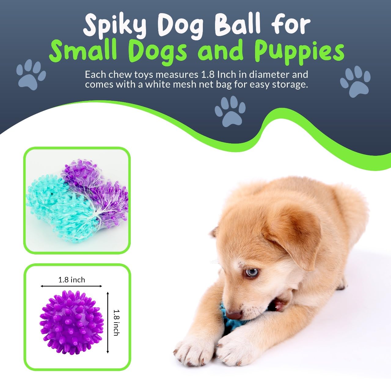 Petite Paws spiky ball dental massage helps gums during playful chews.